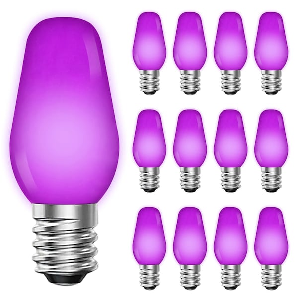 Luxrite C7 LED Purple Light Bulbs for String Lights 0.5W Enclosed Fixture Rated E12 Candelabra Base, 12PK LR21751-12PK - main